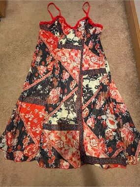 Red, black, and cream floral patchwork nightgown, size 1XL